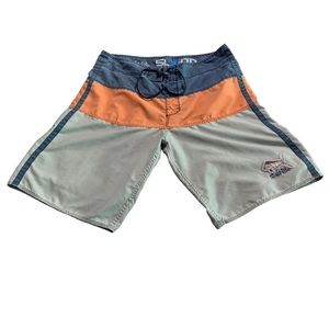 SALT LIFE Board Short (34) Blue Orange Gray Stripe Unlined Swim Water Pool